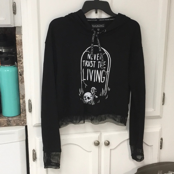 Blackcraft Sweaters - Never Trust The Living - Women's Cropped Hoodie MD
